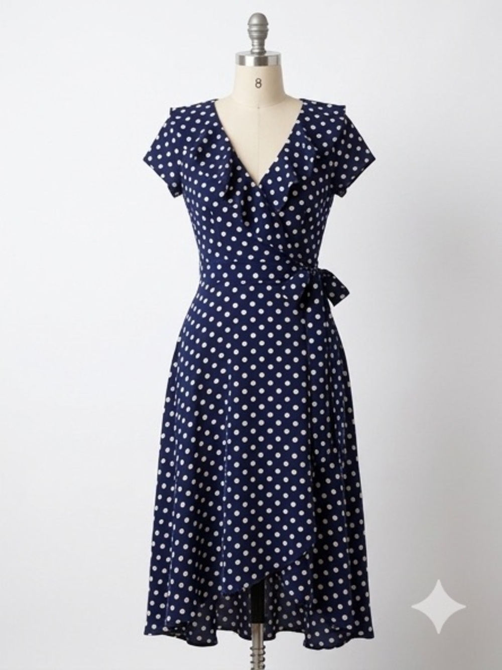 Danny & Nicole Navy Polka Dot High-Low Wrap Dress